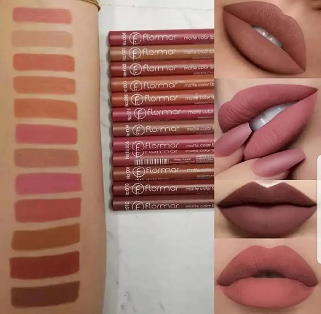 Flormar Set of 12/6 Pcs Matte Nude Colors Lip Liners